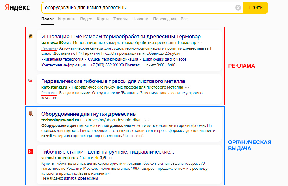 Пример контекстной рекламы в Яндекс Поиске